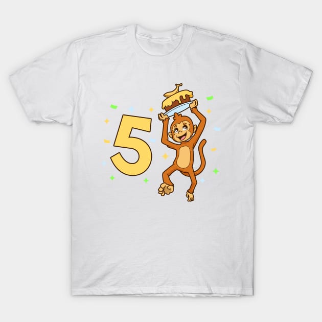 I am 5 with ape - kids birthday 5 years old T-Shirt by Modern Medieval Design